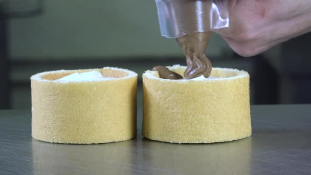 Preparation of a lemon- chocolate chalotte - Footage, Video