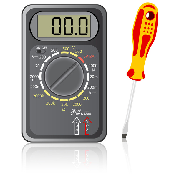 Multimeter of black color and screwdriver - Photo, Image