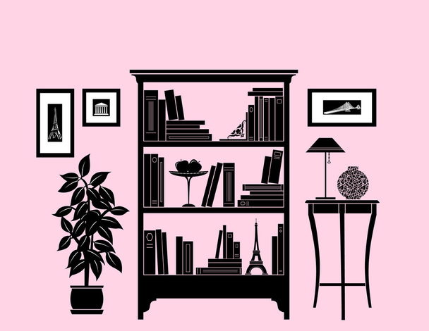 Home accessoires - boekenplank - Vector, afbeelding
