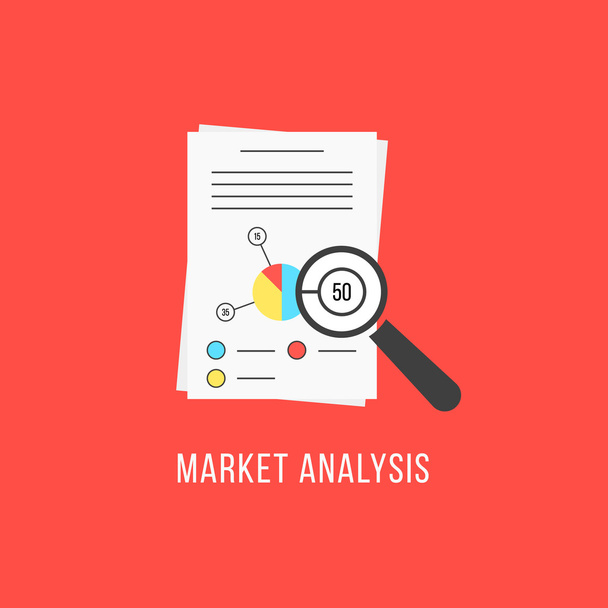 market analysis with sheets and magnifier - Vektor, kép