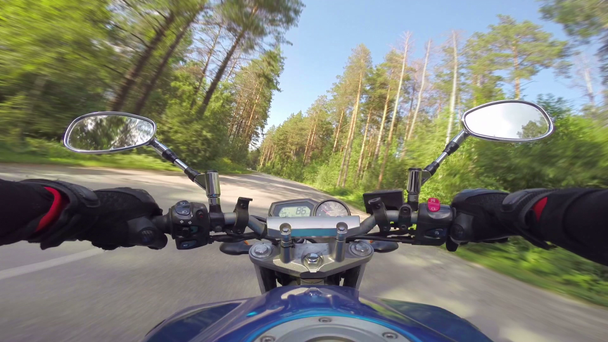Riding a motorcycle on forest road - Footage, Video