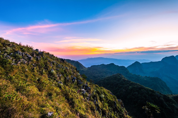 sunset Landscape at Doi Luang Chiang Dao, High mountain in Chian - Фото, изображение