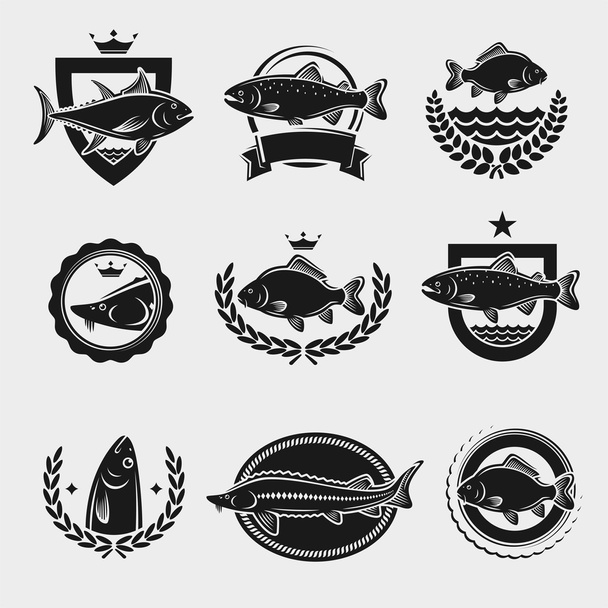 Fish stamps and labels set. Vector - Vector, Imagen