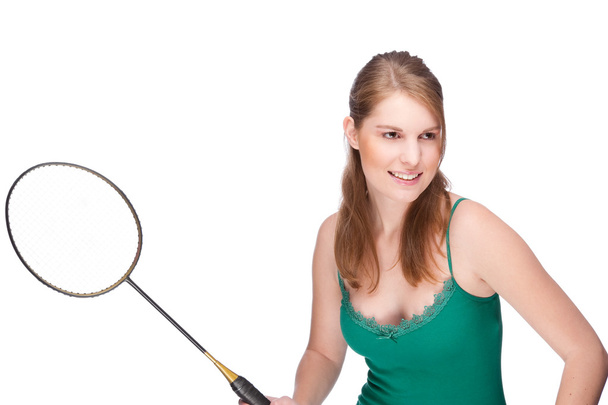 Woman with badminton racket - Foto, imagen