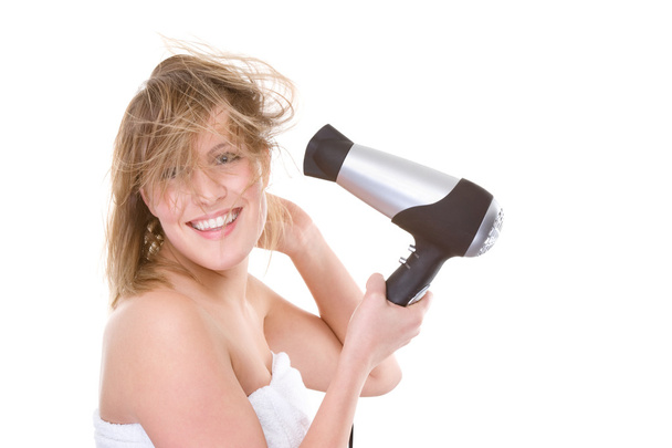 Woman with hairdryer - Foto, Imagen