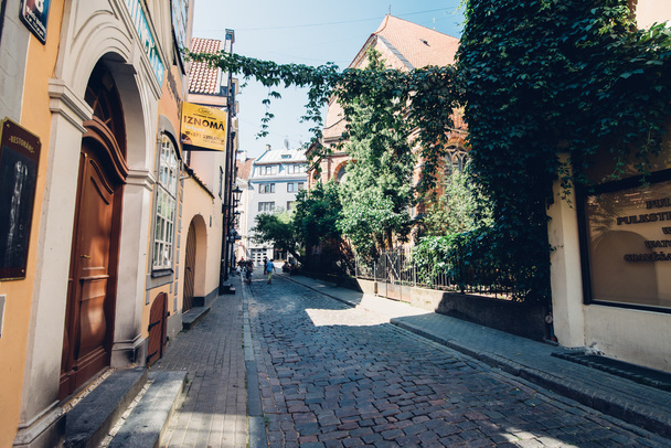 RIGA, LATVIA - CIRCA JULY 2014: buildings in the old town in Riga, Latvia on a sunny warm day in July 2014. - Фото, изображение