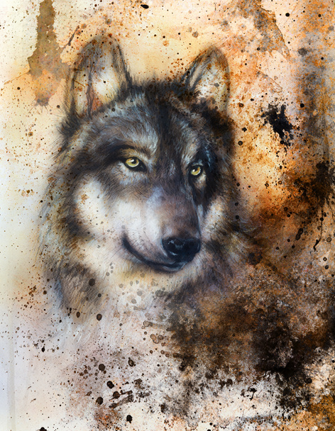 alsatian dog, painting Abstract spots background, vintage variant. - Φωτογραφία, εικόνα