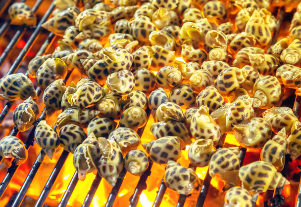 slakken Barbecue Grill koken zeevruchten. - Foto, afbeelding