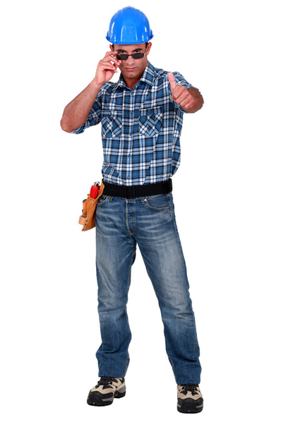 Confident construction worker on white background - Photo, Image