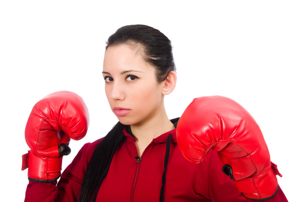 Woman boxer isolated on the white - Foto, imagen