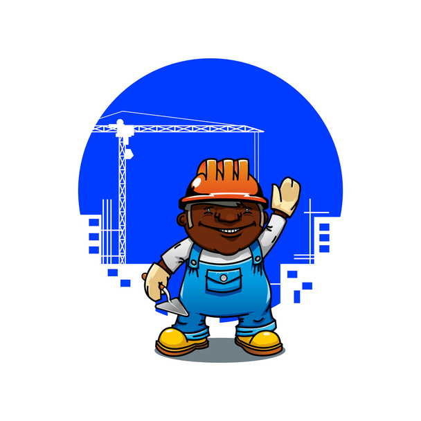 Cartoon bricklayer or builder with trowel - Vector, Image