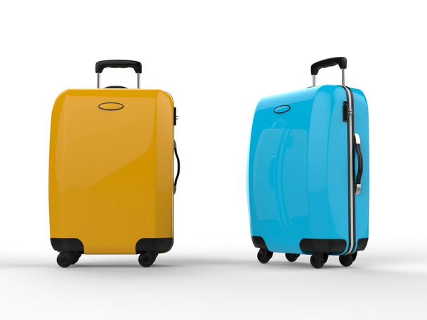 Žlutá a azurové zavazadla kufry - Fotografie, Obrázek