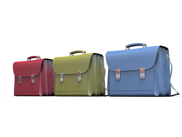 Red, green and blue leather briefcases - Photo, Image