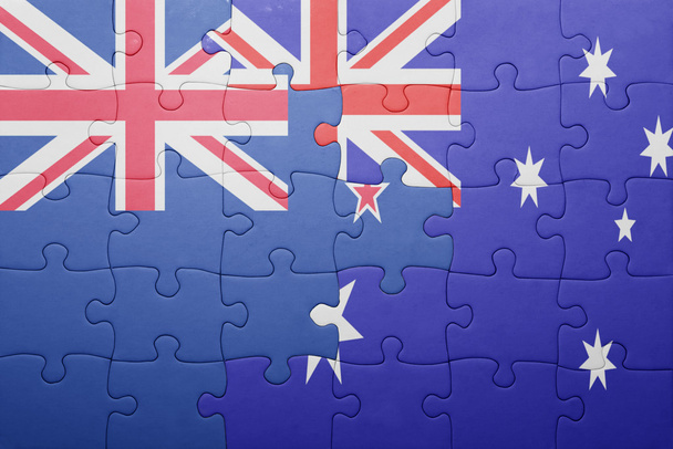 puzzle with the national flag of new zealand and  australia - Photo, Image