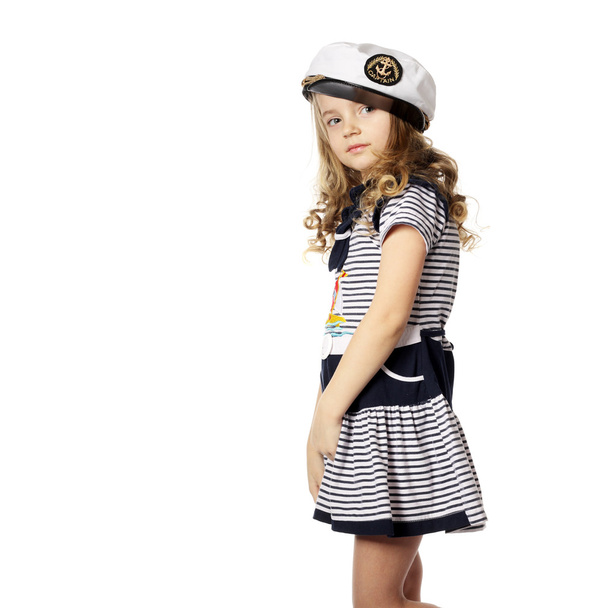 Little girl in marine dress - Zdjęcie, obraz