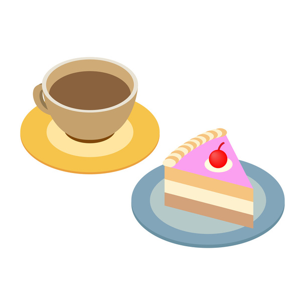 Coffee cup and piece of cake - Вектор,изображение