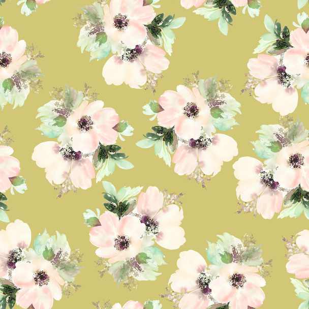 Seamless pattern with flowers watercolor. Gentle colors. - Foto, imagen
