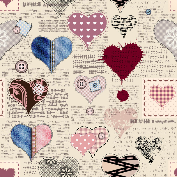 Hearts background with newspaper texture - Vektör, Görsel