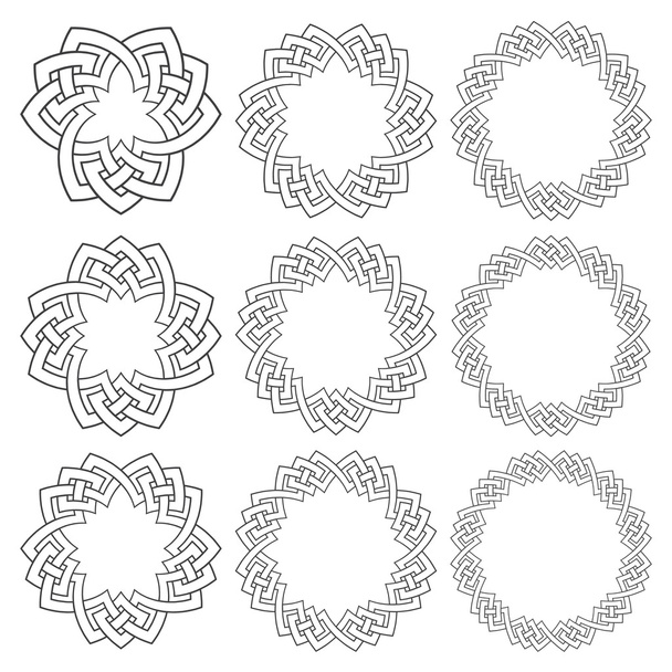 Nueve elementos decorativos logo con rayas trenzado para el diseño
 - Vector, Imagen