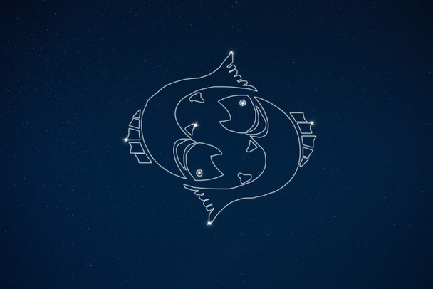 Σημάδι zodiac ωροσκόπιο Ιχθείς στο σκοτεινό ουρανό - Φωτογραφία, εικόνα