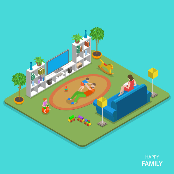 Happy family isometric flat vector concept. - Vector, Image