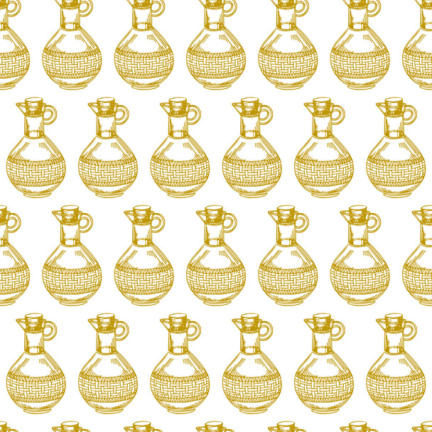 Seamless pattern  olive or sunflower oil in glass bottles  - Вектор, зображення