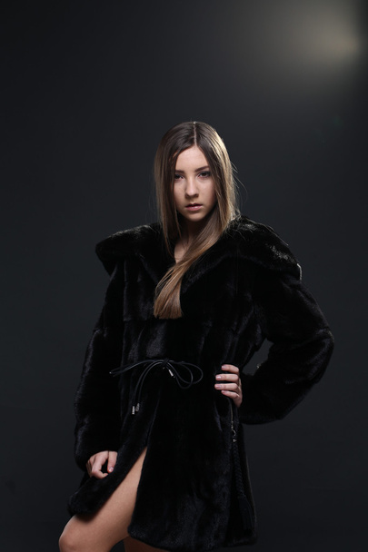 Portrait of a seductive lady in fur coat - Fotografie, Obrázek