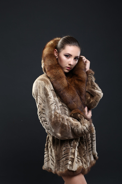 Portrait of a seductive lady in fur coat - Foto, imagen