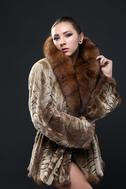 Portrait of a seductive lady in fur coat - Фото, изображение