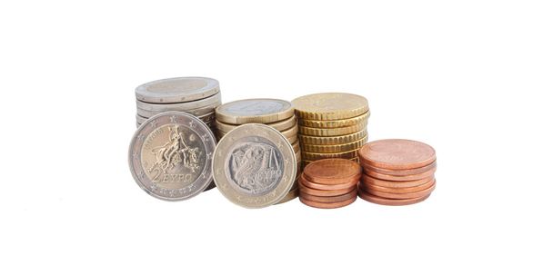 Pila de monedas griegas en euros
 - Foto, Imagen