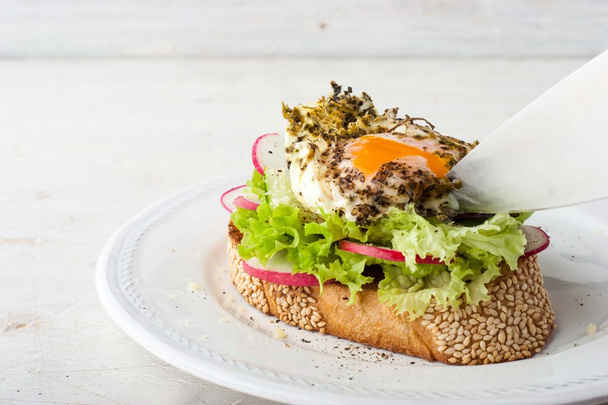 Toast with salad , vegetable and egg - Photo, Image