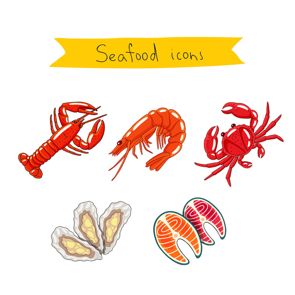 Sea food. Vector icons - Vektor, Bild