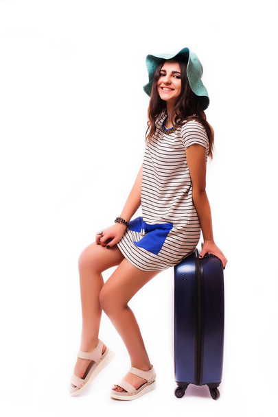 Reisvakantie concept met bagage op wit. - Foto, afbeelding