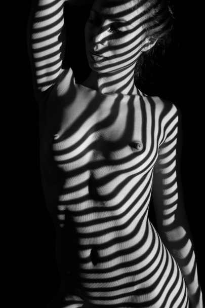 The  body of woman with black and white zebra stripes - Valokuva, kuva