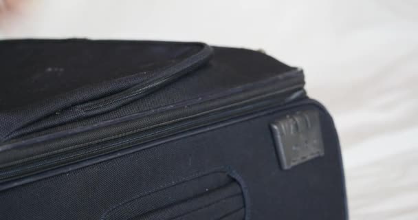 open baggage and zip out Suitcase  Luggage - Close Up, Macro - Footage, Video