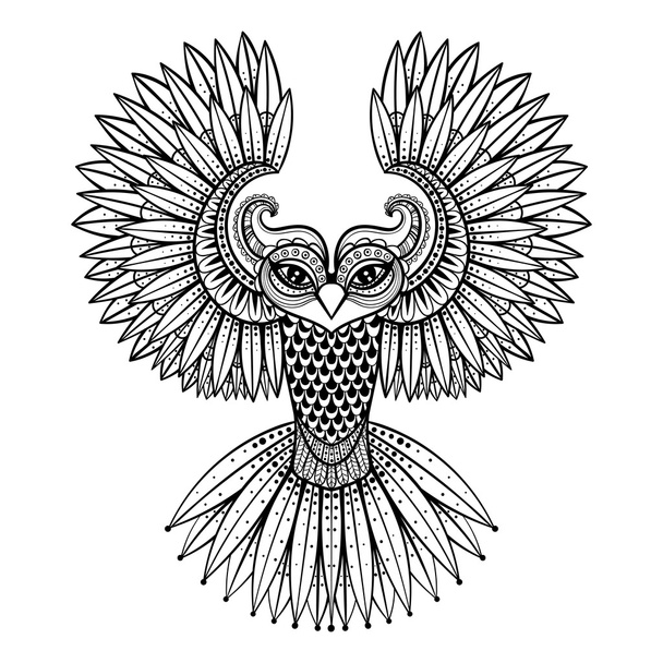 Vector ornamental Owl, ethnic zentangled mascot, amulet, mask of - Vector, Image