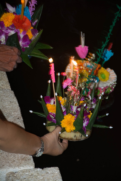 Loy Krathong festival in Thailand. The annual ceremony to apologize the God of river - Photo, Image