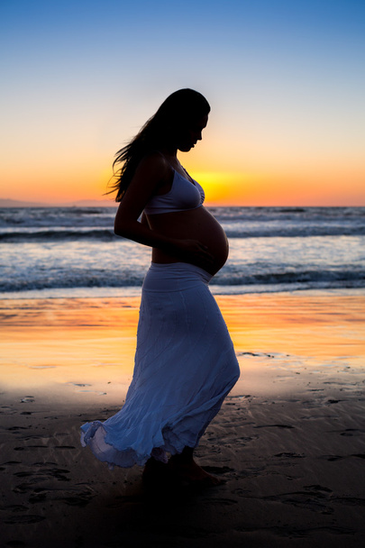 gün batımında hamile kadın - Fotoğraf, Görsel