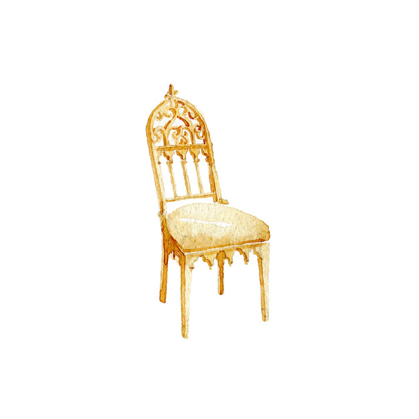 Gotische stoel met op witte achtergrond. Aquarel op papier. - Foto, afbeelding