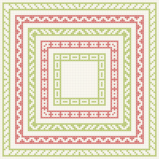 Cross-stitch embroidery - set of borders - Vector, Image