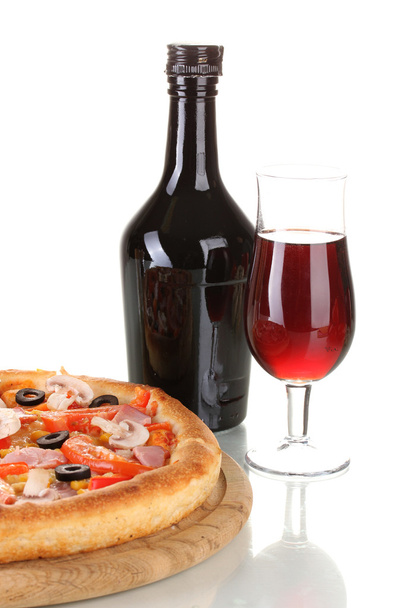 Aromatic pizza and wine isolated on white - Fotografie, Obrázek