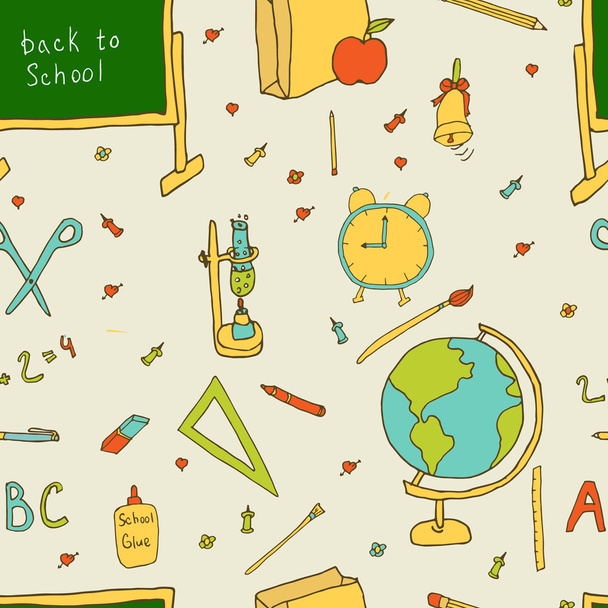 Soubor věcí pro školy: tabule, tužky, značky, Globus, - Vektor, obrázek