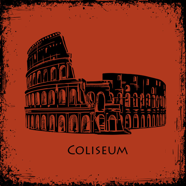 Coliseum in Rome, Italy. Colosseum hand drawn vector illustration, the style of ancient vase painting background - Vector, Image
