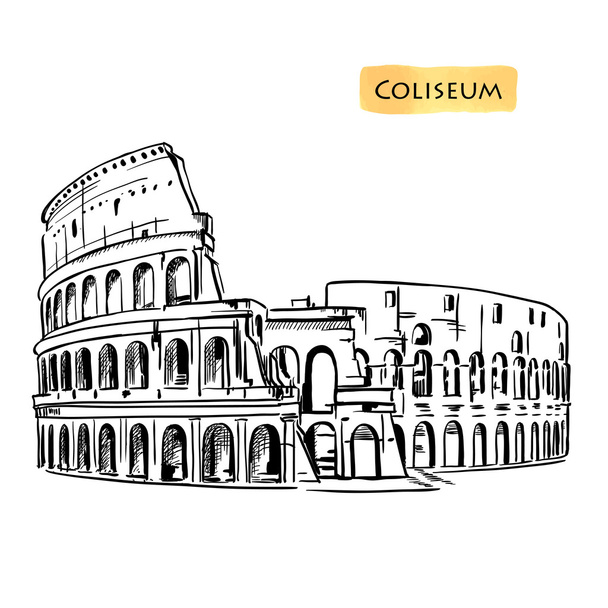 Coliseum in Rome, Italy. Colosseum hand drawn vector illustration isolated - Vector, Image