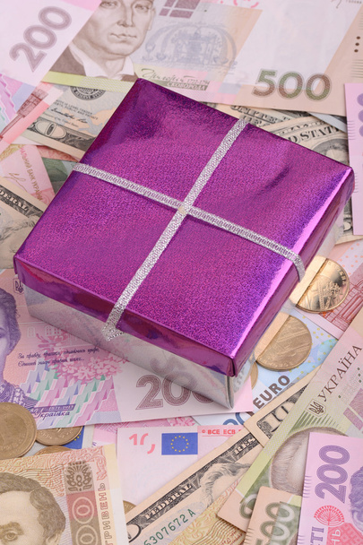 american money and red gift box, european money - Fotografie, Obrázek