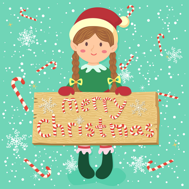 Board Candy Cane Christmas Elf Braid Girl - Vector, Image