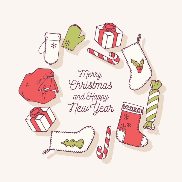 Handgezeichnete Weihnachtsaufkleber. Doodle Urlaub dekorative Clip-Art. Vektorillustration - Vektor, Bild