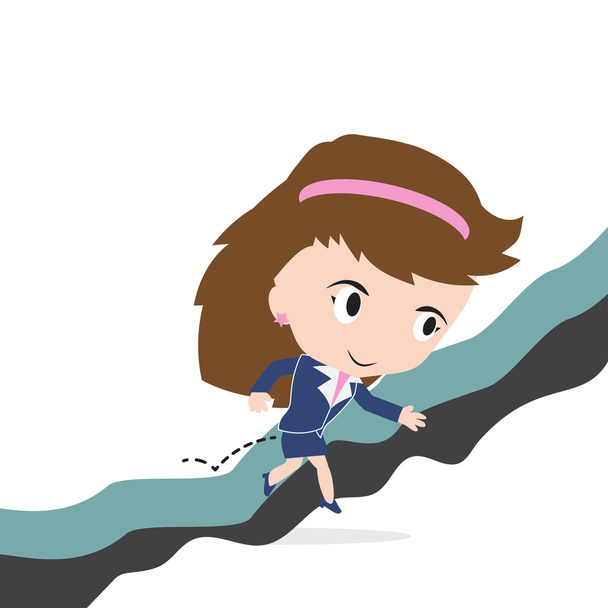 glückliche Geschäftsfrau springt über Klippe oder Hindernis für Erfolgskonzept - Vektor, Bild