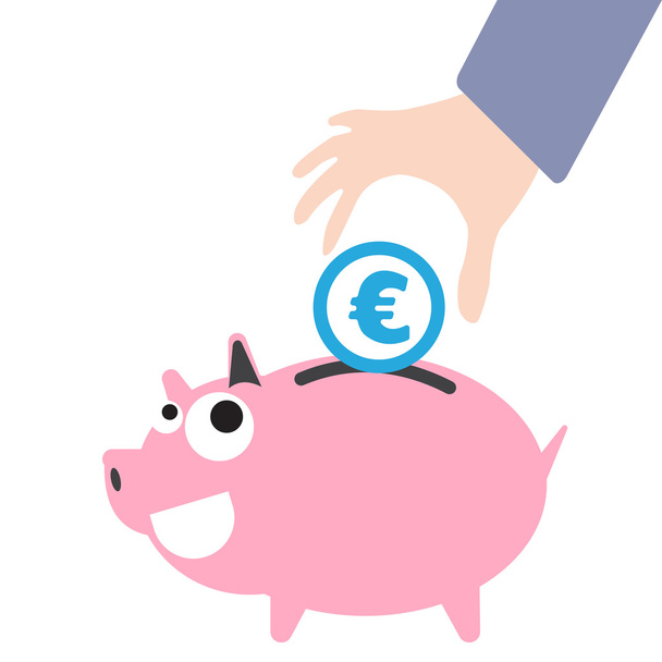 Hucha y mano de negocios poniendo dinero, moneda Euro símbolo para el concepto de ahorro en vector
 - Vector, Imagen