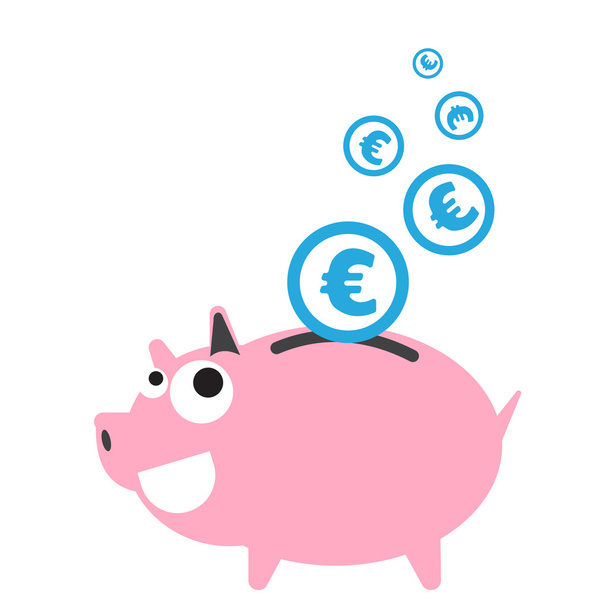 Piggy bank money happy, currency Euro symbol coin falling for saving concept in vector - Vector, Image